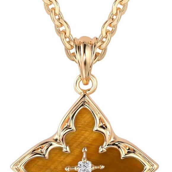 Jewelry - Gold Clover Necklace for Women Dainty 14K Gold Plated CZ Pendant Necklace Adjust